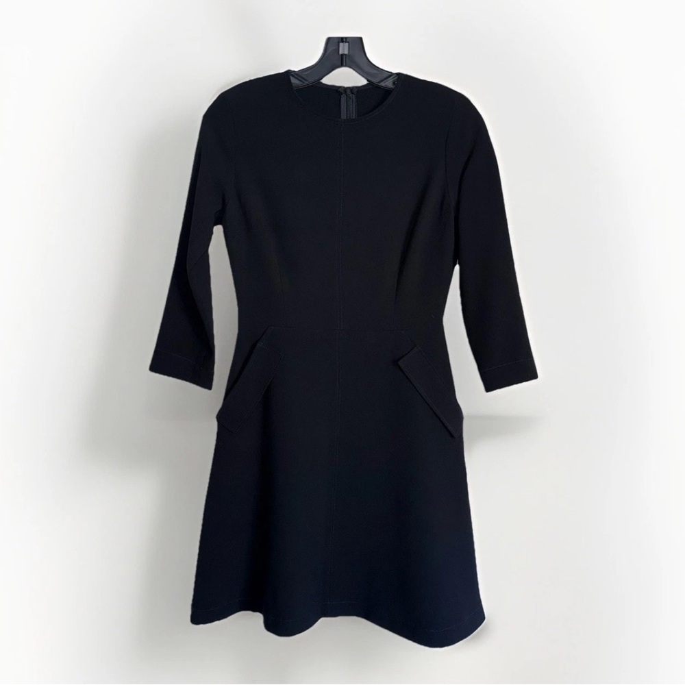 $795 DANIELA CORTE Italian Crepe Silk 3/4 Sleeve Fit Flare Skirt Dress 38 XS